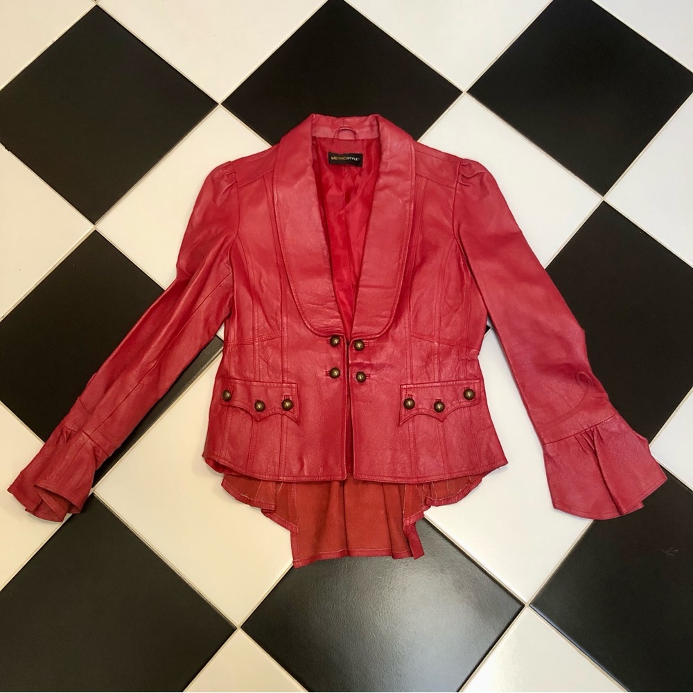 Vintage Metrostyle Bright Red Leather Jacket Steampunk Sergeant Pepper Prince M